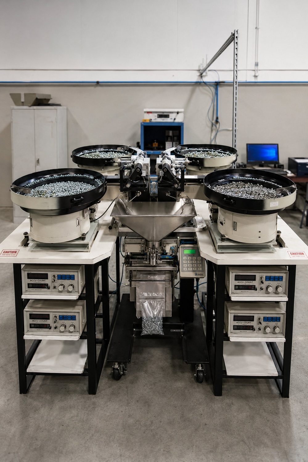 Automated counting and bagging equipment on Global Fastener & Supply's packaging line